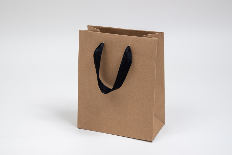 Natural Kraft Paper Eurotote Bags Black Twill Ribbon Handles