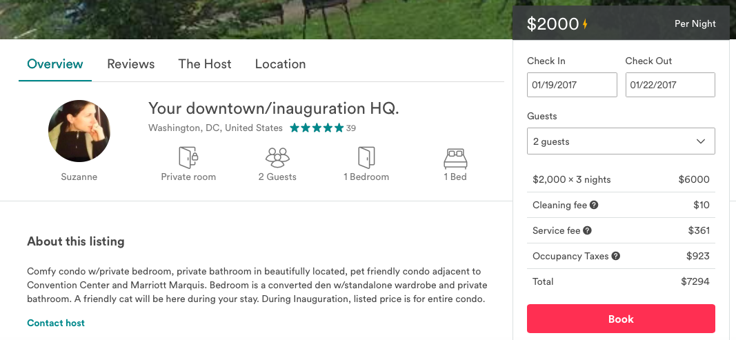Screen capture from AirBnB