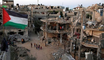 Buildings in Gaza destroyed by Israeli airstrikes last month.