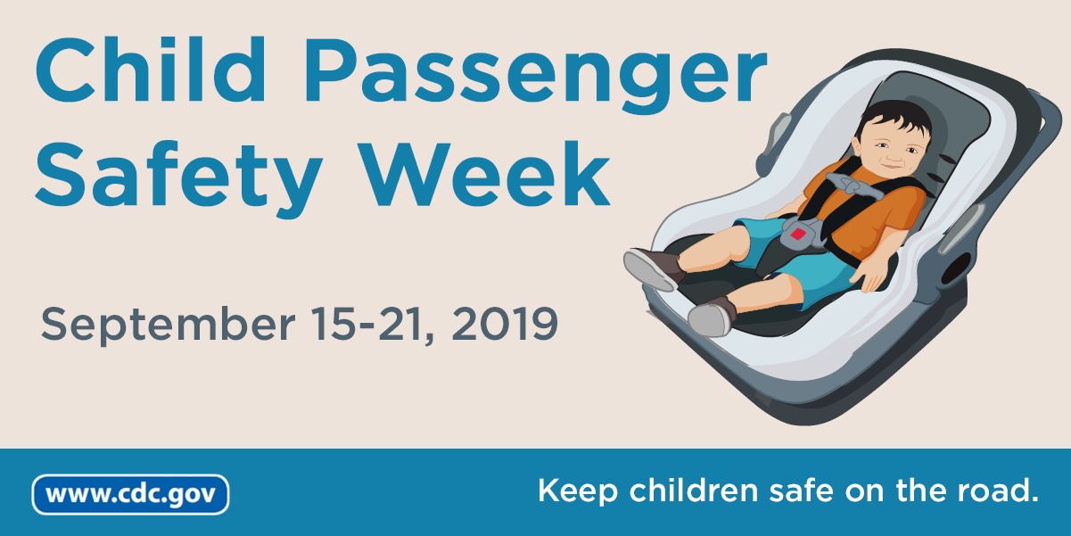 Graphic showing a baby in a rear facing car seat that reads 