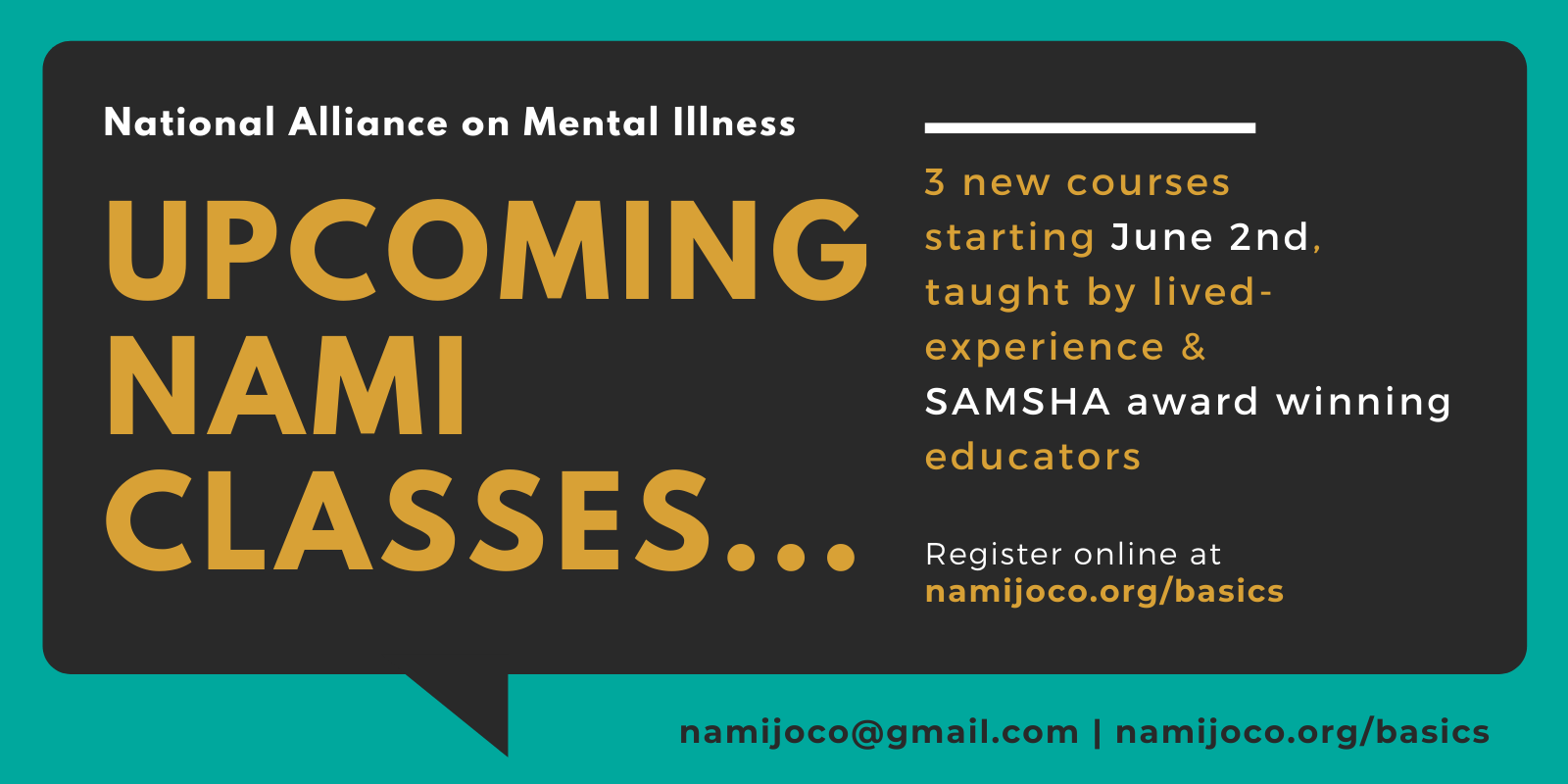 A text bubble with ''upcoming nami classes'' written on it A text bubble with ''upcoming nami classes'' written on it