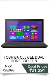 TOSHIBA C55 CEL DUAL CORE 3RD GEN/2GB/500GB/15.6
INCH/WIN8/TOSHIBA BAG