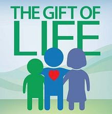 The gift of life. clipart image shows three stick figures, one with a heart showing