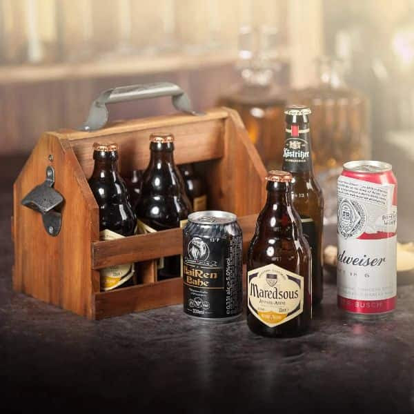 Wooden 6-Bottle Caddy with Bottle Opener