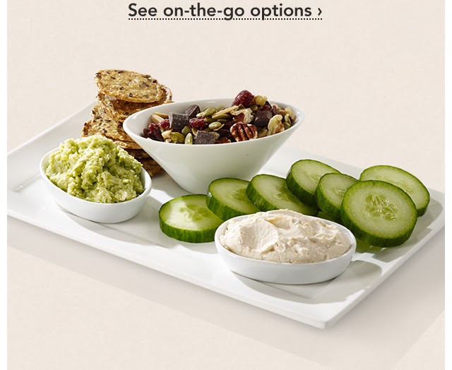Grab And Go, Go, Go. Busy summer days call for our portable, great–tasting mini meals. The new wheat–free Omega–3 Bistro Box includes smoked Alaskan salmon cream cheese spread and edamame hummus. See on–the–go options.