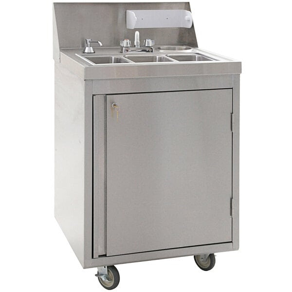 Eagle Group PHS-S3-C 26" Stainless Steel Three Compartment Cold Water Portable Sink Main Image 1