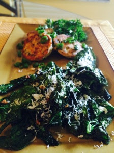 salmon cakes with garlic spinach