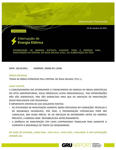 COMUNICADO GRU AIRPORT - interrupção de energia el