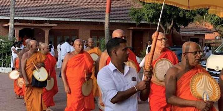 Buddhist monks at a <i>pirith</i> ceremony in Anuradhapura Vihara. From newsin.asia