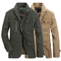 Cotton Multi Pockets Single-breasted Blazers Jacket