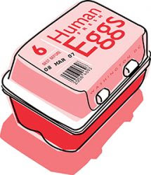 egg crate labeled "human eggs"