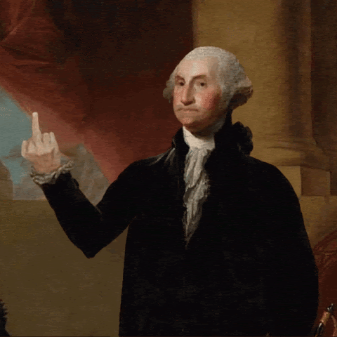 Image of George Washington with his middle finger up. The thought bubble says "F the Filibuster"