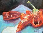 Painting on Sale, Red Pepper Still Life, Daily Painting, Small Oil Painting,"Sliced Peppers", 8x10" - Posted on Wednesday, January 14, 2015 by Carol Schiff