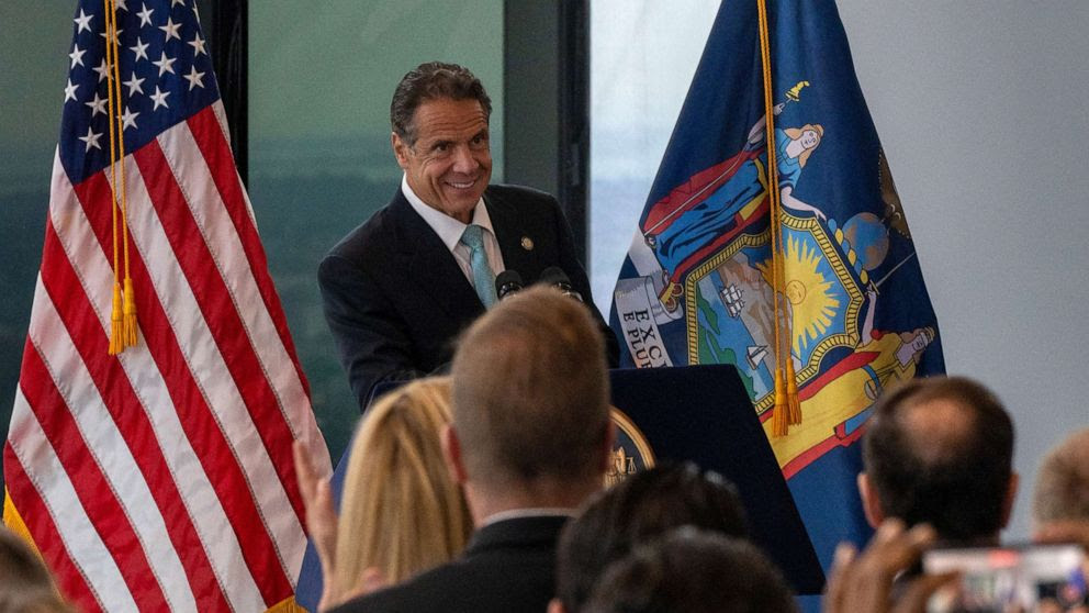 PHOTO: New York Gov. Andrew Cuomo speaks during a press conference at One World Trade Center, June 15, 2021, in New York City.