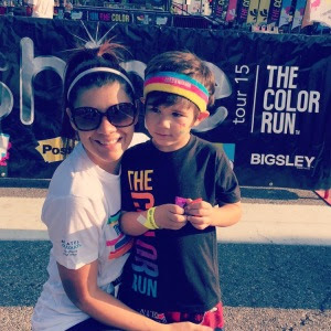 mother and son at the color run