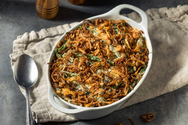 Healthy Homemade Thanksgiving Green Bean Casserole Healthy Homemade Thanksgiving Green Bean Casserole Ready to Eat green bean casserole stock pictures, royalty-free photos & images