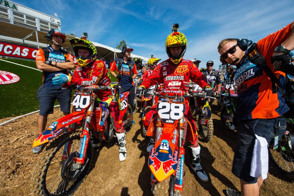 Shane McElrath (40) and Jessy Nelson (28) are both enjoying solid seasons for the Troy Lee Designs/Lucas Oil/Red Bull/KTM effort.Photo: Simon Cudby