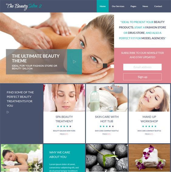 This beauty salon WordPress theme includes Bootstrap support, a flat