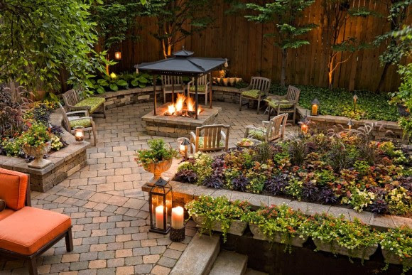 Brick paver patio with fire feature