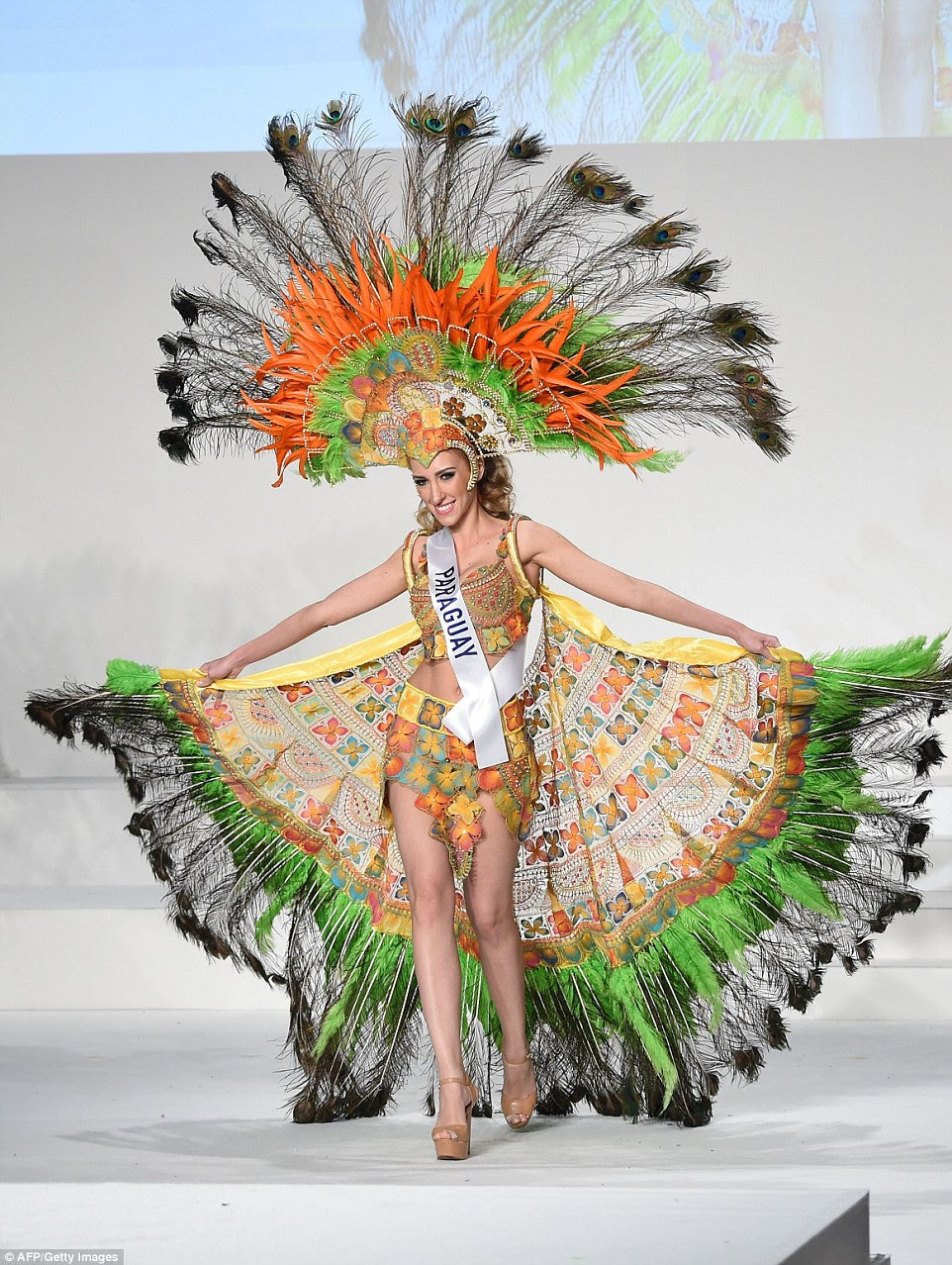 Miss Paraguay Monica Mariani Pascualoto displays her national costume during the Miss International beauty pageant in Tokyo on November 5 2015. Representatives from 70 countries and regions took part in the beauty pageant
