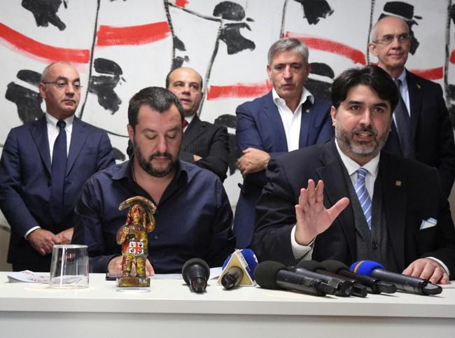 Matteo Salvini e il neo governatore sardo, Christian Solinas (ANSA)