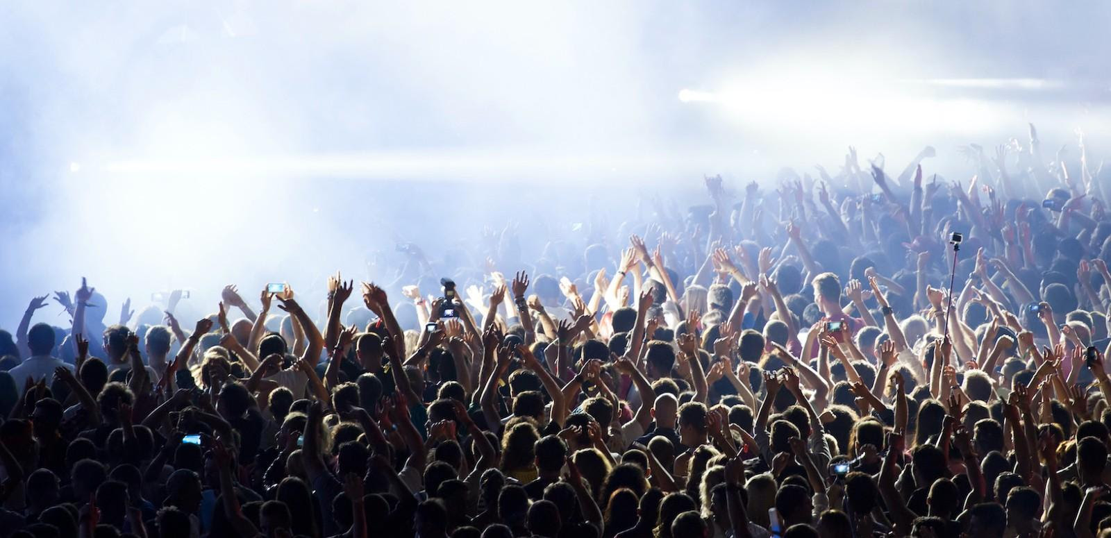 A cheering crowd at a rock concert