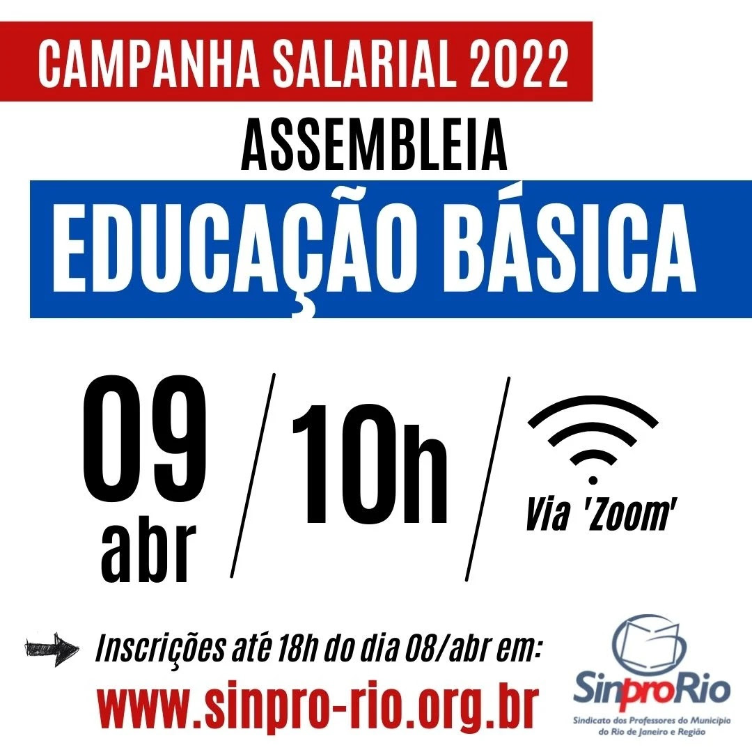 Camp. Salarial 2022 – Ed. Básica: assembleia 09/4, às 10h