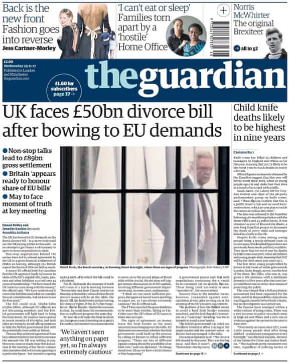 Guardian front page, Wednesday 29 November 2017
