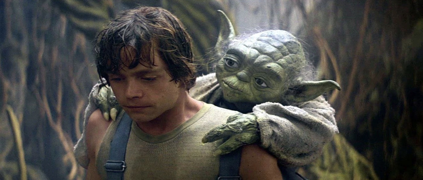 Yoda counsels Luke Skywalker on how to fight the dark forces