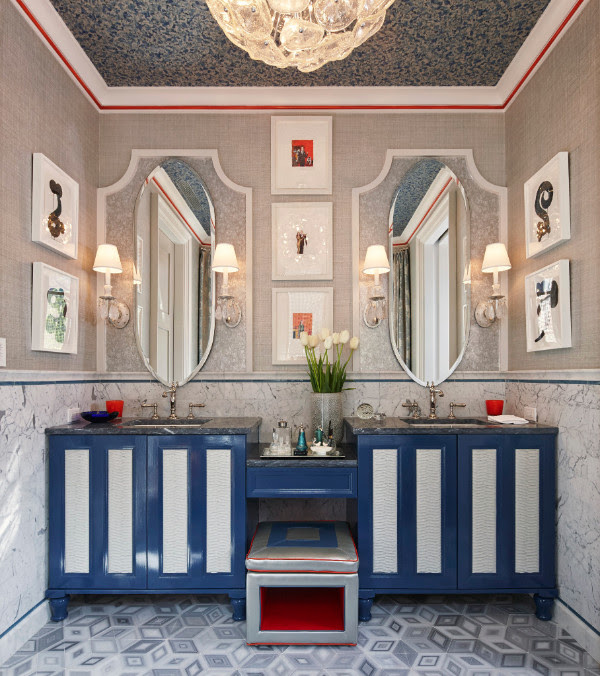 Patriotic red, white, and blue bathroom decor from Kohler. 