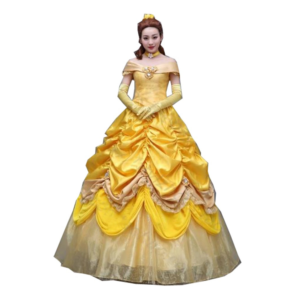 2017 Beauty and the Beast Princess Belle Cosplay Dress Long Yellow