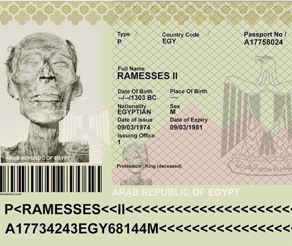 Hộ chiếu Ai Cập của xác ước Pharaoh Ramesses II.