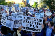 NY rally against Met Opera's 'Death of Klinghoffer' opera. Sept. 22, 2014.