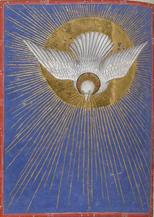HOLY SPIRIT DOVE... nationale de France, Latin 747, f. 241v. Missale ad usum fratrum minorum. Milan, c.1385-1390.