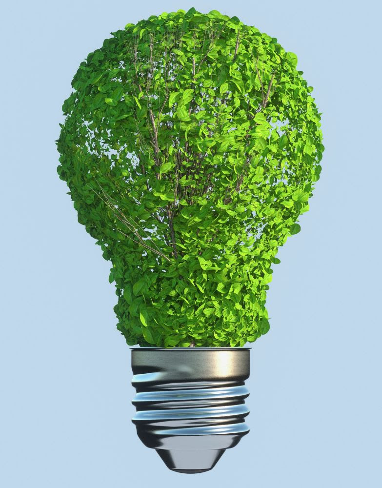 Illustration of a lightbulb made up of green foliage