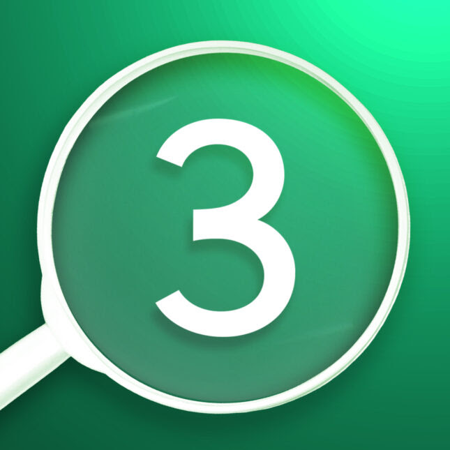 the number three under a magnifier on a green background