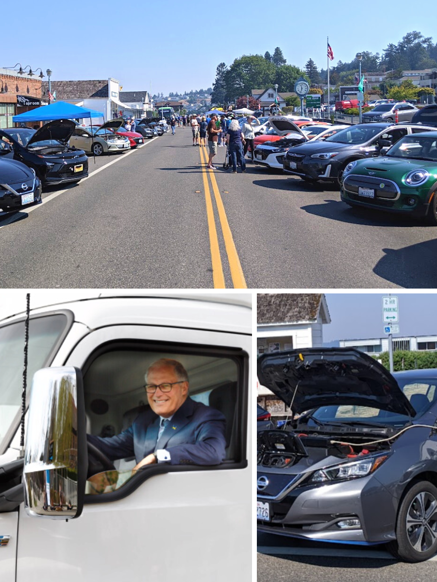 Electric car drivers gathered for a National Drive Electric Week in Steilacoom recently. Gov. Jay Inslee drives an electric Kenworth truck.