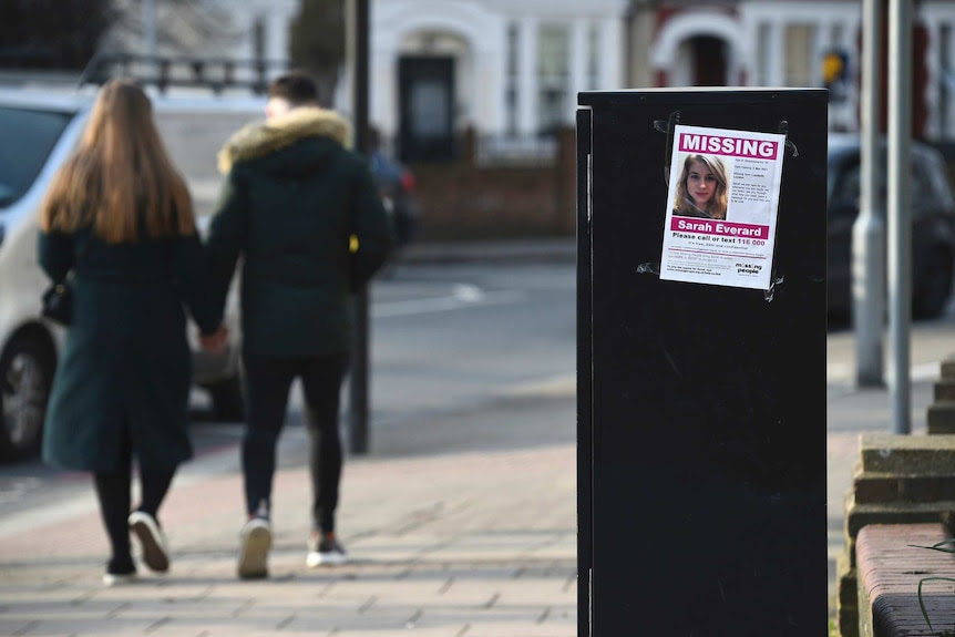 A poster asking people for information about missing woman Sarah Everard is seen on a London street.