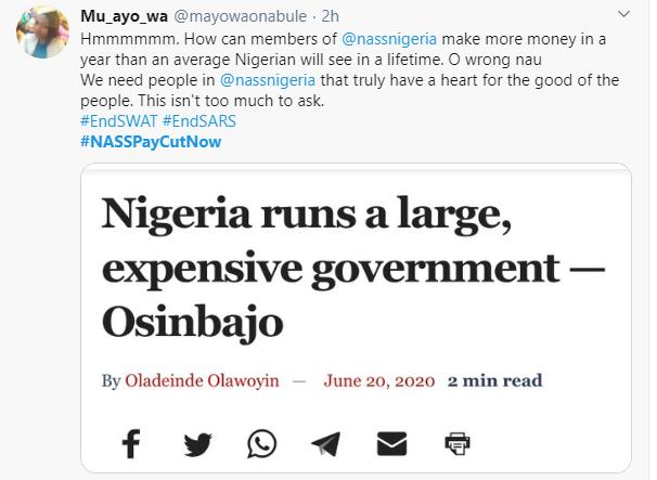 #NASSPayCutNow trends as Nigerians demand a slash in lawmakers salaries
