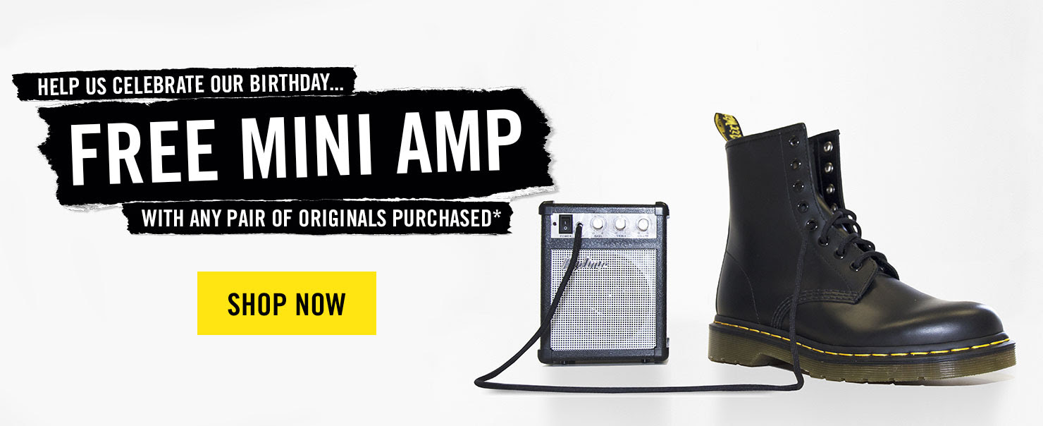 Help us celebrate our birthday, free mini amp with any pair of Originals purchased* - Shop now