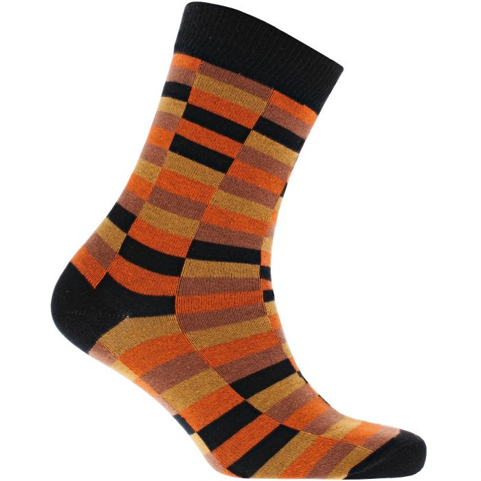 Orange, yellow and brown moquette patterned sock