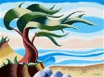 Mark Webster - Abstract Geometric Cypress Tree Ocean Seascape Oil Painting 18x24 - Posted on Wednesday, January 7, 2015 by Mark Webster