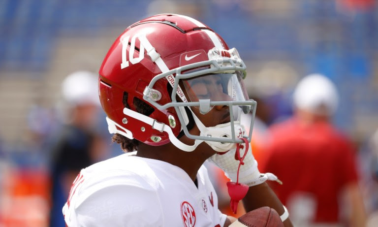 Alabama WR JoJo Earle (#10) in warmups before game versus Florida