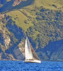 J/133 sailing past San Clemente Island