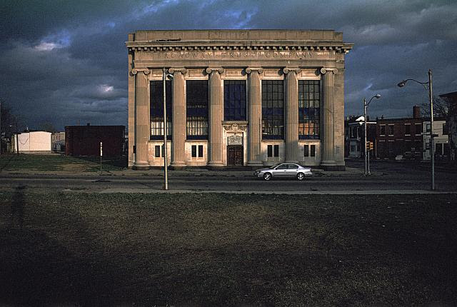 Former Broadway Trust Company, Broadway at Walnut St., Camden, 2003, The large classical building is now the St. James Apostolic Temple. It glows like a survivor from an ancient civilization