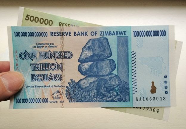 Nota de 100 trilhões de dólares do Zimbábue