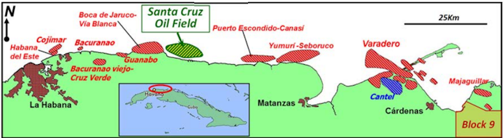 The Santa Cruz oil field is part of Cuba's northern fold belt.