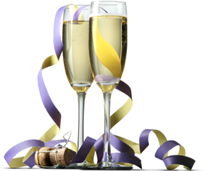 Champagne flutes and ribbons
