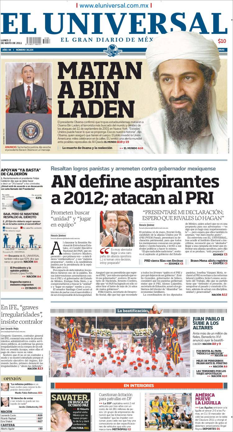 Portada de El Universal (México)
