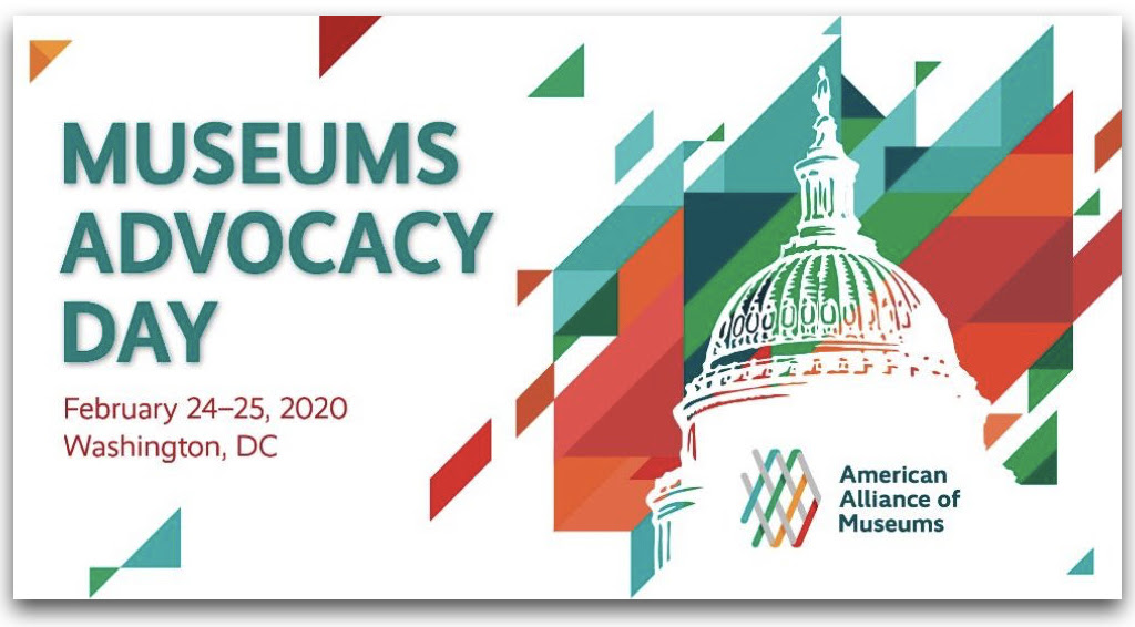 Capitol Building Graphic with text that reads Museums Advocacy Day February 24-25, 2020 Washington, DC and AAM logo